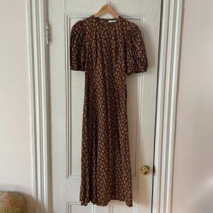 Doen “Blair” Brown Floral Puff Sleeve Maxi Dress